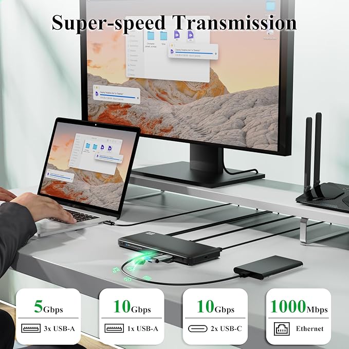 Minthouz 12-in-1 Docking Station with 100W Charging Triple Display Dual 4K Support 1000Mbps LAN Port Laptop Docking Station 4X USB-A (1x 10Gbps) 2X USB-C Compatible with Windows Mac Chrome