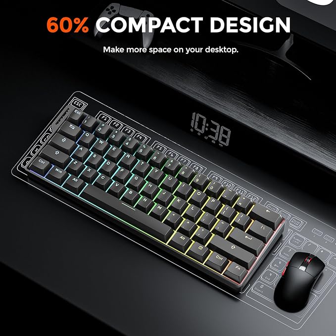 DAREU EK60 HE Rapid Trigger Gaming Keyboard Wired 0.01mm RT Accuracy Adjustable Hall Effect Magnetic Switch Hot Swappable SOCD 8000Hz Polling RGB Backlit 60% Compact Design for Laptop/PC