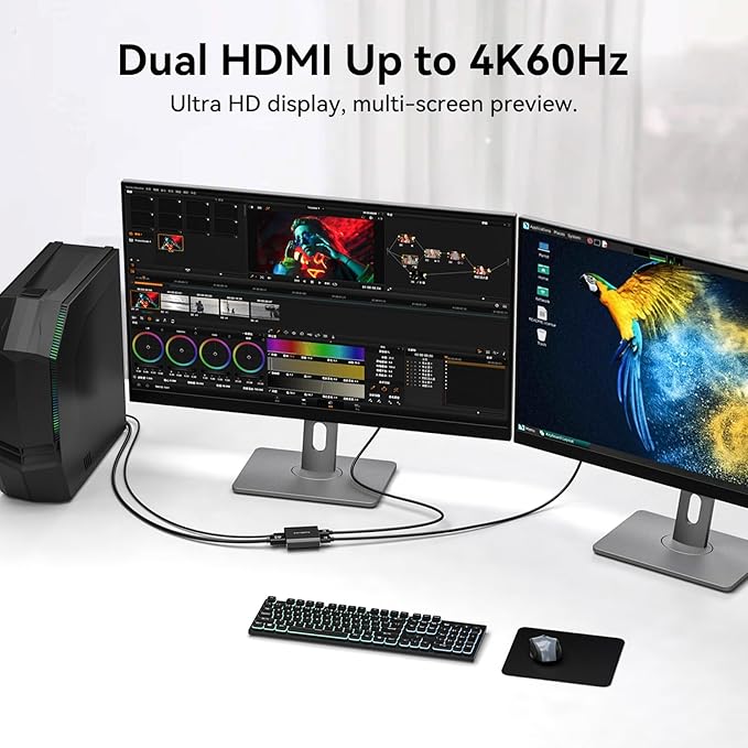 DisplayPort to Dual HDMI Adapter 1 in 2 Out 4K60Hz Display Port DP 1.4 to 2 HDMI Splitter for PC Graphics Card Monitor Supports Windows Extended Mode [MacOS Only Mirror Mode] No DP Cables