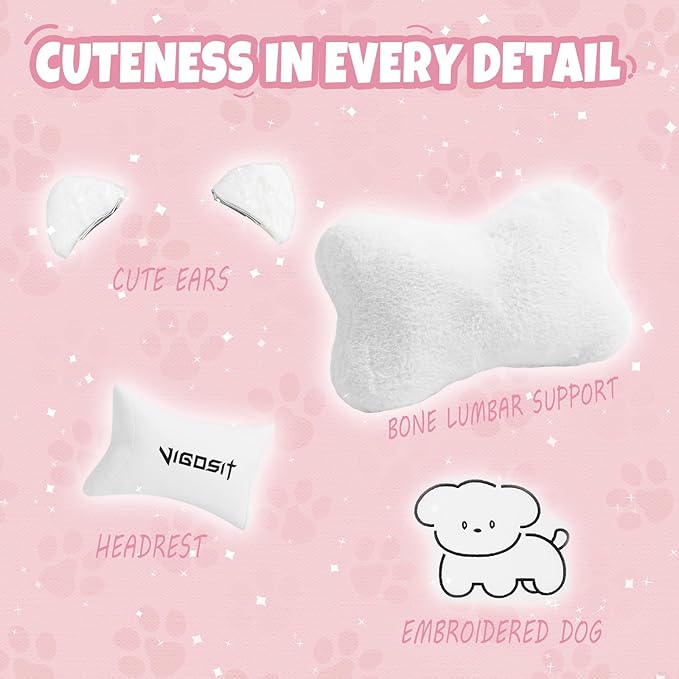 Cute Cat Ears Gaming Chair Girly Ergonomic Computer Chair with High Back 360° Swivel Office Computer Chair with Footrest and Paw Lumbar Cushion for Teens Girls Women (White)