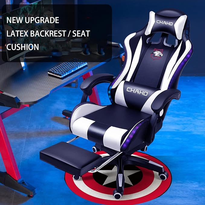 Gaming Chair with footrestGamer Chairs for Adults and Teens 200lb Capacity Racing Style Gaming Computer Chair with Headrest and Lumbar Support (WhiteColoured Lights)