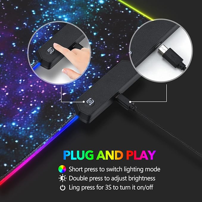 AIMSA RGB Gaming Mouse Pad Extended Large Led Mousepads Non-Slip Rubber Base with 14 Lighting Modes Computer Keyboard Mat Soft Desk pad Waterproof 35.4 x 15.8 inches Galaxy Nebula Universe