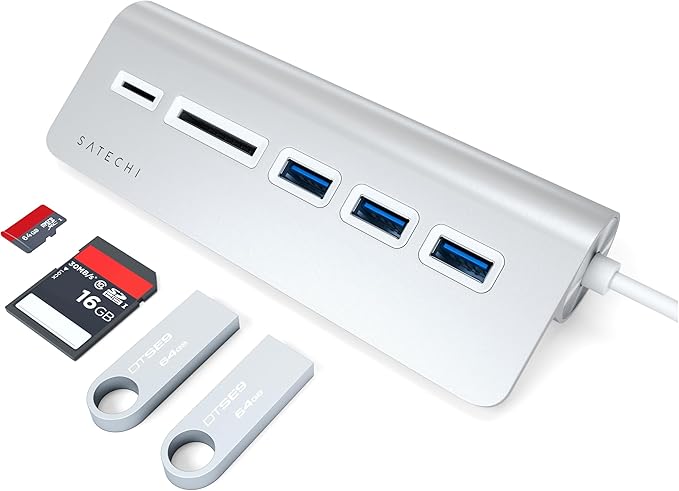 Satechi USB C Hub for Desktop USB C Hub with 3 USB-A 3.0 Data Ports Micro/SD Card Readers USBC Hub for MacBook Air/Pro M5/M4 Dell HP Surface Lenovo - Silver
