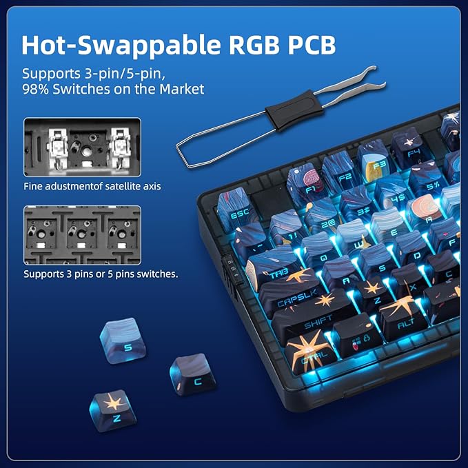 ZORNHER ZH980 Mechanical Keyboard95% Blue Creamy Keyboard with Number PadVan Gogh's Starry Night Dye Sublimation PBT KeycapsPre-lubed Clicky SwitchesHot-Swappable
