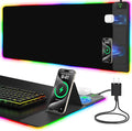 Mouse Pad with Foldable Phone Holder &amp Wireless Charger XXL RGB Gaming Mousepad 31.5x15.8 Large Desk Mat for Keyboard Black Desk Pad with Dual Qi Charging Station | 11 Colors 5 Modes | Waterpr