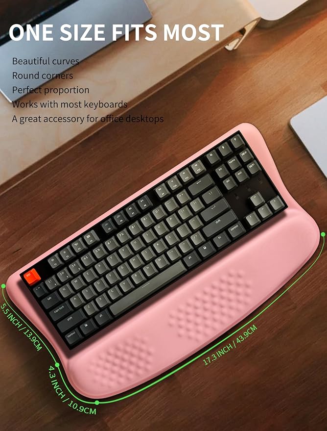 Ergonomic Wave Wrist Rest with Keyboard Stand Cushioned Palm Rest Comfortable Integrated Memory Foam for Natural Typing and Relieve Wrist Pain Pink Serenity