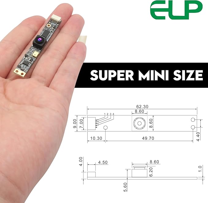ELP 8mp USB Camera Module with Microphone 4K PC Camera for Computer 2448P Lightburn Camera for Laser Engraver Mini Strip Web Camera CCTV USB Security Camera for Raspberry Pi (102° no Distortion Lens)