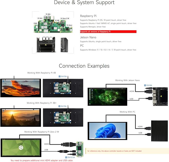 waveshare 10.4inch QLED Quantum Dot Display 1600×720 Resolution Compatible with Raspberry Pi 5/4B/3B/Zero/Zero W/Zero 2W/Pico/Pico W/Pico WH Jetson Nano and PC