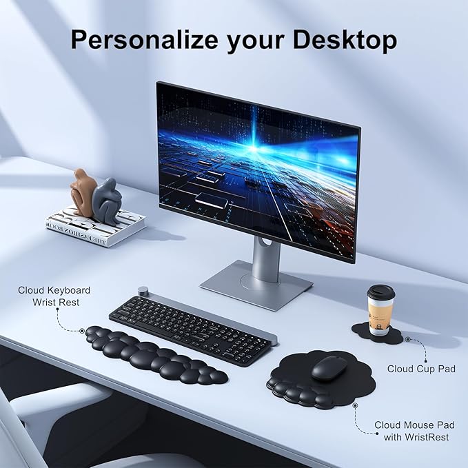 Cloud Mouse Pad with Wrist Rest Cloud Keyboard Wrist Rest Mouse Pad Wrist Support Ergonomic Keyboard Mouse Wrist Support (Black)