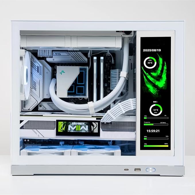 VSDISPLAY 9.16 Inch PC Case LCD Screen with Theme Editor 1920x462 IPS Stretched Bar Display for Monitoring Computer Temp RAM CPU GPU DataWhite