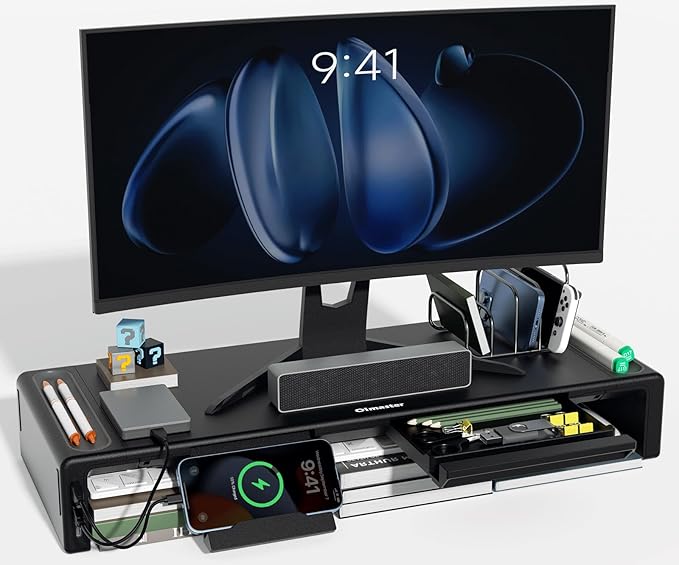 OImatser Monitor Riser 3.0 USB HUB Foldable Computer Stand with Type-C Port Adjustable Length and Storage Drawer &amp Pen Slot Phone Stand