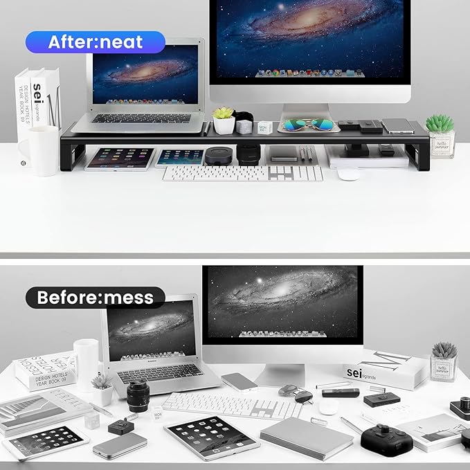Vaydeer Dual Monitor Stand Computer Riser with USB 3.0 Hub Ports Double Metal Stand for 2 Computer TV PC Printer Multi Media Speaker Multifunctional Desktop Organizer