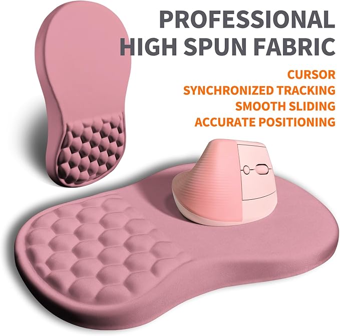 Ergonomic Joint Wrist Support Mouse Pad with Memory Foam Cushion Massage Bump Carpal Tunnel Pain Relief Mousepad Slope Design for Wrist Rest 11.8x7.9 in RosyBrown