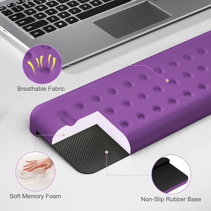 Leolee L-Shaped Desk Long Wrist Rest Elbow 60CM Purple Memory Foam Arm Rest for Desk with Non-Slip Base Ergonomic Desk Edge Cushion Wrist Support for Computer Keyboard Typing Office Home