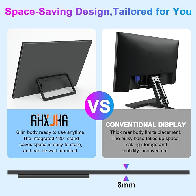 16 Portable Monitor 165Hz (Support 144Hz)100% sRGB 16:10 1200P FHD IPS HDR Gaming Monitor Ultra-Slim Travel Monitor with Speakers External Second Screen for Laptop PSMac XboxSwitch