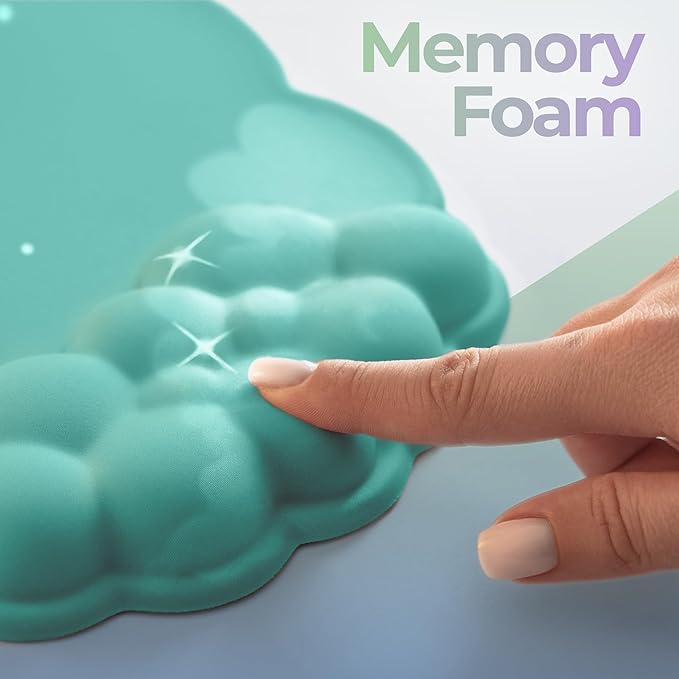 Premium Quality Cloud Wrist Rest Keyboard &amp Mouse Pad Set – Ergonomic Memory Foam Desk Accessories with Wrist Support &amp Cloud Coaster Wrist Rest for Office &amp Gaming- Mint