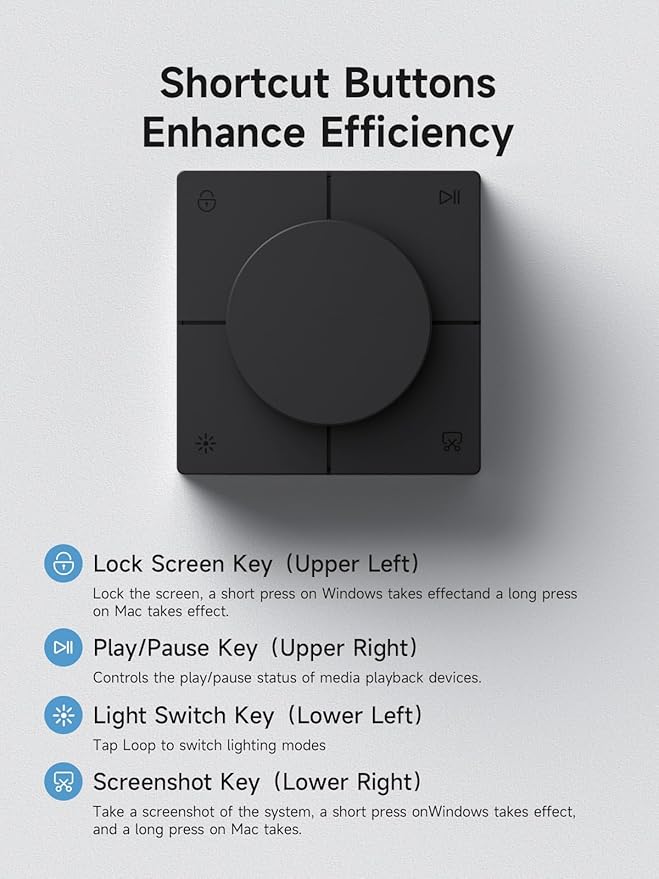 Hagibis Knob USB C Hub with Shortcut Buttons RGB Type-C Docking Station with 5Gbps USB-C 2 USB3.0 3.5mm Jack SD/Micro SD3.0 USB2.0 for MacBook iPad Pro Laptop (Black AG)
