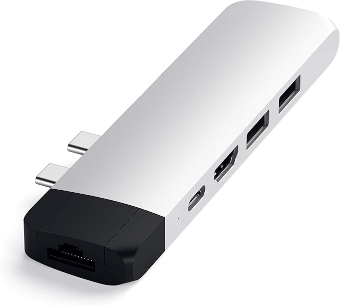 Satechi Type-C Pro Hub Adapter with Ethernet - 4K HDMI USB-C PD Gigabit Ethernet USB 3.0 Micro SD Card Slot - for M2/ M1 MacBook Pro/Air (Silver)