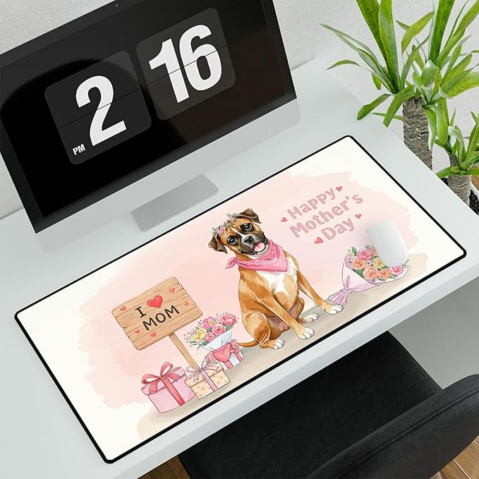 Happy Mother's Day Boxer Love Dog Mom Heart Flower Desk Mat Full Keyboard Mouse Pad Boxers Dog Lover Gifts Idea Large Mousepad 12004
