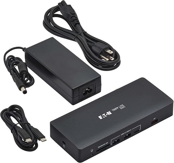 Tripp Lite Three-Monitor Docking Station USB-C Dock Triple Display 4K@60Hz | 2 HDMI DisplayPort VGA | USB Hub Ethernet Port SD Card 100W PD USB-C Charging 3-Year Warranty (U442AB-DOCK9)