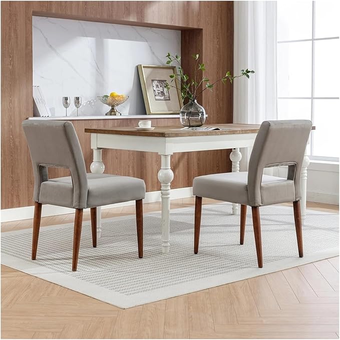 Adjustable Office Computer Chair with Armrest 1pcs Velvet Fabric Upholstered Dining Room Chairs Solid Wood Legs Home Furniture(Gray)