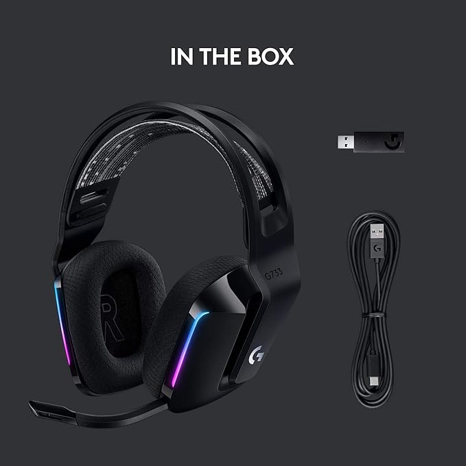 Logitech G733 Lightspeed Wireless Gaming Headset Suspension Headband Lightsync RGB Blue VO!CE Mic PRO-G Audio – Black Gaming Headset Wireless PC PS5 PS4 Switch Compatible