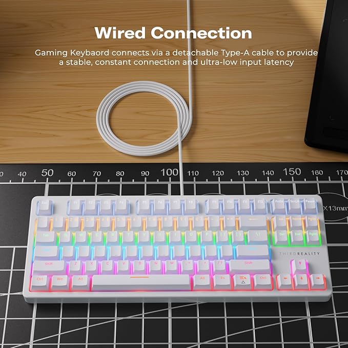 THIRDREALITY Smart Mechanical Keyboard MK1 Matter Over WiFi 87-Key Wired Gaming Keyboard/USB-A 44 Customizable RGB Lighting Work with Home Assistant SmartThings Apple Home (White)