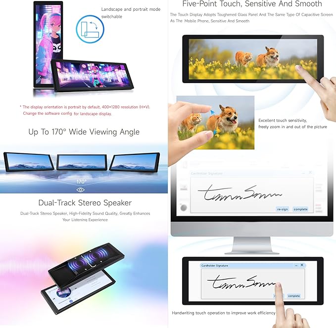 waveshare 7.9inch IPS Display 400×1280 Pixel Compatible with Raspberry Pi 5/4B/3B+/3A+/2B/B+/A+/Zero/Zero W/WH/Zero 2W CM3+/4HDMI Interface Hi-Fi Speaker Metal Case with Touch Function