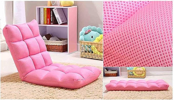 Foldable Floor Chair with Back Support All-in-One Comfort Cushion for Reading Gaming Sofa Chair - Portable Floor Lounger Available in 6 Colours (Color : Pink)
