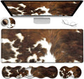 Gaming Mouse Pad XXL Large Desk Cute Mat Brown Cowhide Extended Mousepad Ergonomic Memory Foam Keyboard Wrist Rest Stitched Edges Desk Pad(31.5x11.8 in) Extended Large Mousepads
