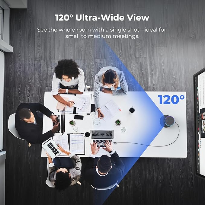 NEARITY 120 Max 4K Video Conference Camera with 2 Expansion Mics 8MP CMOS Video Conferencing System with Microphone and Speaker 5X Zoom Auto Framing 4 Noise Cancelling Mics