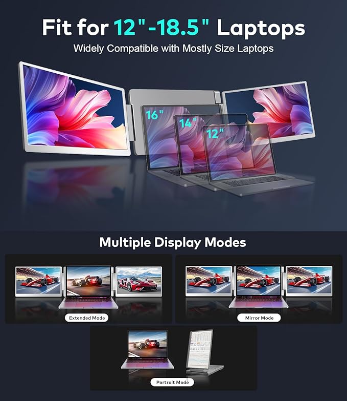 15.6 Laptop Screen Extender Left Screen 360° Flip Triple Screen Monitor Extender FHD 1080P IPS Portable Travel Monitor Display fit for 12–18.5 Laptops Compatible with Windows and MacBook-S10