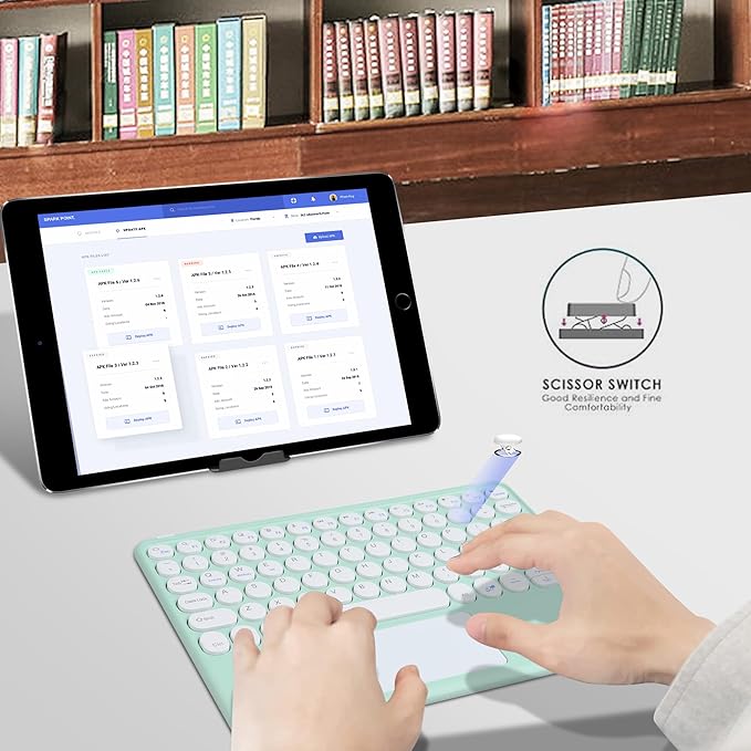 Wireless Bluetooth Keyboard10 inch Portable Rechargeable Keyboard with Touchpad Ultrathin BluetoothKeyboard for iOS/Android/Windows Tablet Computer and Phone Universal(Green)