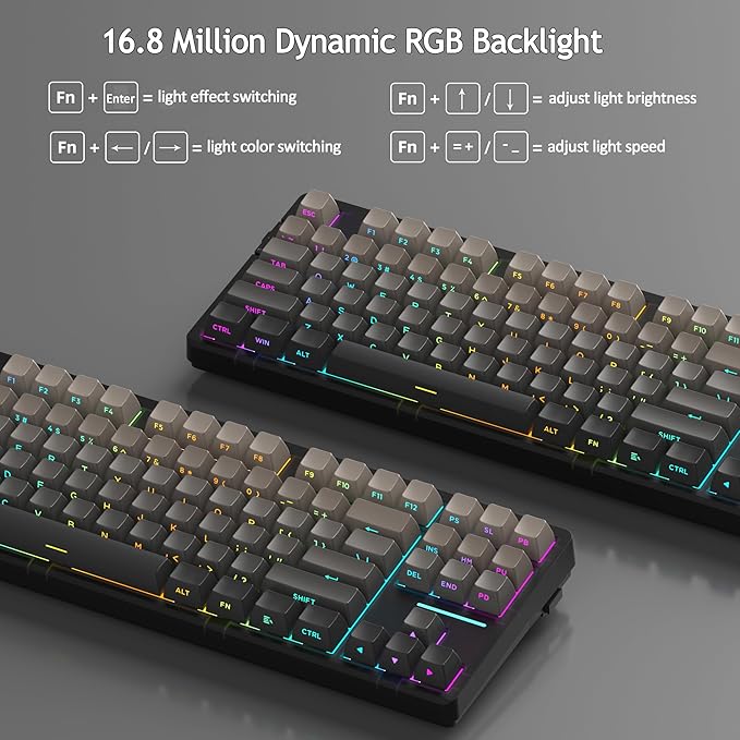 MageGee LIGHT87 Wireless Creamy Keyboard Gasket Structure RGB Backlit 2.4G/USB-C/BT5.0 Hot Swappable Mechanical Gaming Keyboard for Win/Mac/PC 8000mAh Battery Side Printed PBT Keycaps Black