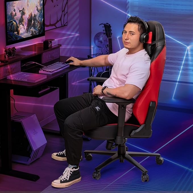 Goplus Gaming Chair 360° Swivel Computer Chair with Casters Multi-Angle Reclining Tension Control 4D Armrest Headrest Gas Lift Height Adjustable Game Chair for Office Bedroom Red