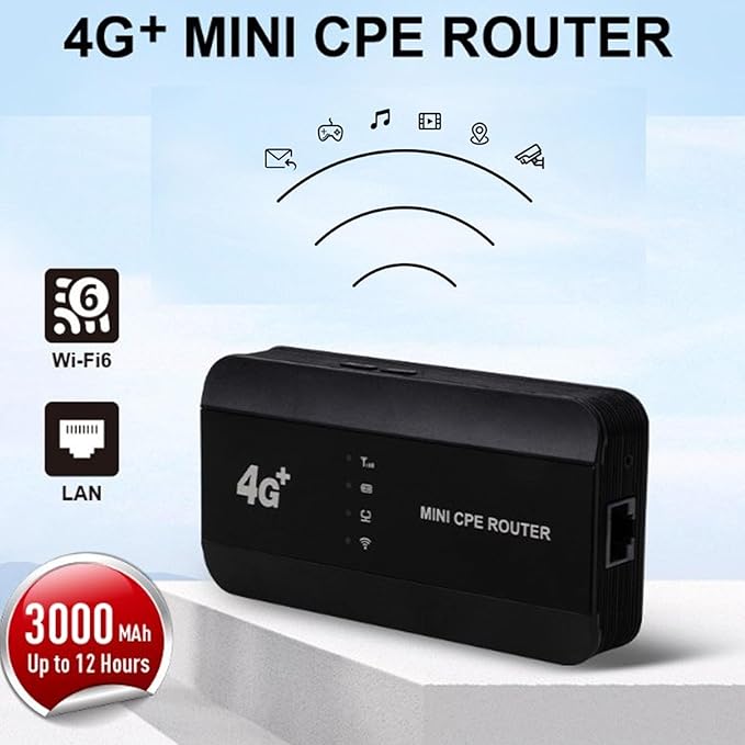 4G WiFi6 Mobile Hotspot 300Mbps High Speed Up to 10 Users Connection 3000mAh Battery RJ45 Type C Port Pocket Mobile Wi Fi Router Hotspot for Travel Office