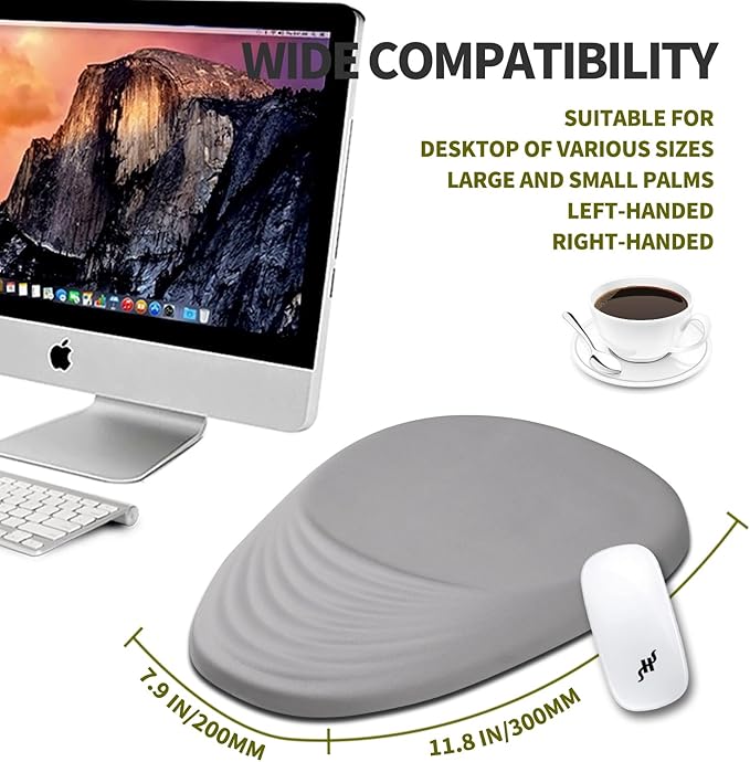 Hokafenle Ergonomic Mouse Pad Wrist Support Terraced Slope Carpal Tunnel Wrist Pad for Mouse with Unibody Memory Foam Wrist Rest Pain Relief Mousepad (Silvery White 11.8x7.9 in)