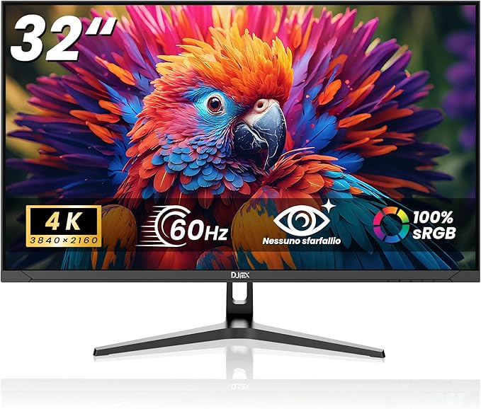 32 Inch 4K Computer Monitor UHD 3840 * 2160P Ultra-Clear Screen 60HZ 3500:1 Contrast Ratio 100% sRGB FreeSync Eyecare IPS Panel Compatible with Wall mounting Ideal for Business Office