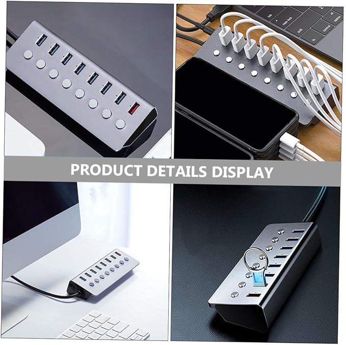 USB Hub Charging Port with Separate On/Off Switch USB Expansion Transfer Splitter for Laptop and Desktop for Business Travel and Multi-Device Charging
