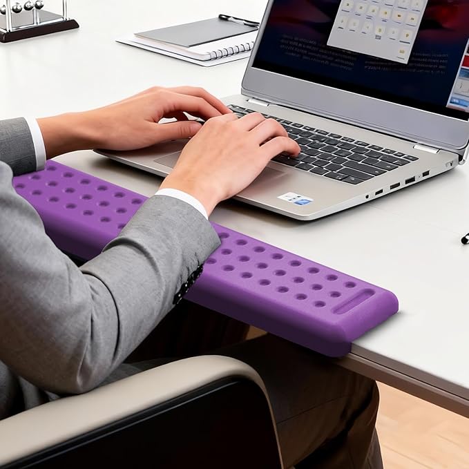Leolee L-Shaped Desk Long Wrist Rest Elbow 60CM Purple Memory Foam Arm Rest for Desk with Non-Slip Base Ergonomic Desk Edge Cushion Wrist Support for Computer Keyboard Typing Office Home