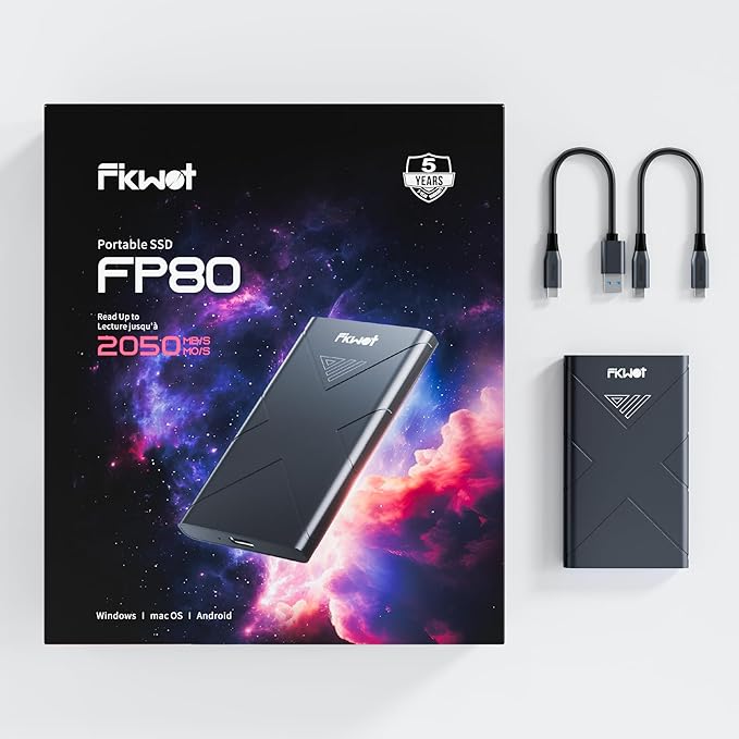 2TB External SSD Portable SSD Up to 2000MB/s USB 3.2 Gen2x2 External Solid State Drives Compatible with Smart TV PS5/PS4(Pro) iPhone 15/16 Xbox Mac &amp Windows and Other Devices(FP80)