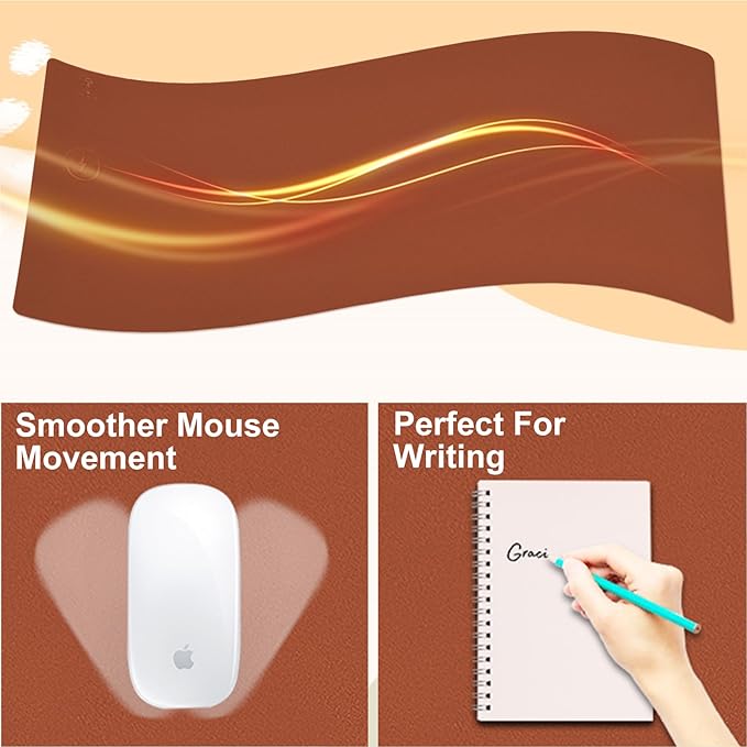 Desk Mat with Wireless Charging Brown Mouse Pad with Wireless Charger Desk Pad Matt for Desktop Mousepad Gaming Large Mouse Pad Leather Compute for Keyboard and Mouse 32 x 16