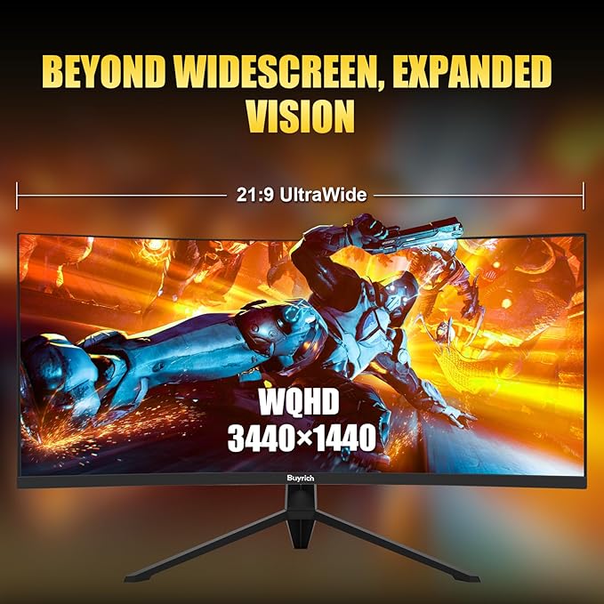 34 Inch Ultrawide Curved Gaming MonitorUWQHD (3440x1440) 240Hz1ms MPRT HDR400Fast VA PIP/PBPAI CrosshairAIPQ(Visual Enhance)MPRT 1msHDMI2.1 * 2DP1.4 * 2(DP Cable Incl.)