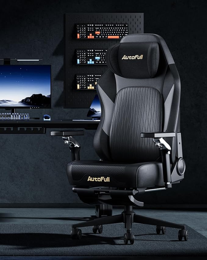 AutoFull M6 Gaming Chair Ergonomic Office Chair with Ventilated Heating AUTO Dynamic Tracking Lumbar Support 6D Adjustable Armrests and Footrest (Black)