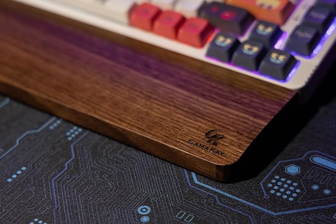 GK GAMAKAY Wooden Wrist Rest Pad 14.17'' Compact Ergonomic Walnut Wood Hand Wrist Rest for 87 Keys Mechanical Keyboard Non-Slip Palm Pad for Comfortable Typing and Playing (for 85%)