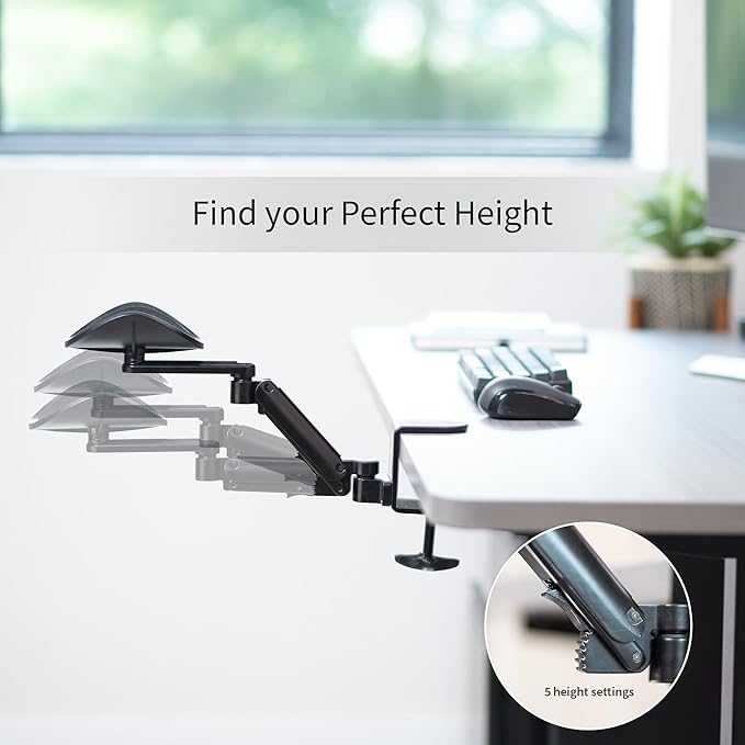 VIVO Universal Clamp-on Adjustable Armrest Desk Cradle Rotating Elbow Cushion Above Table Extension Platform Arm Support Black MOUNT-ARM01