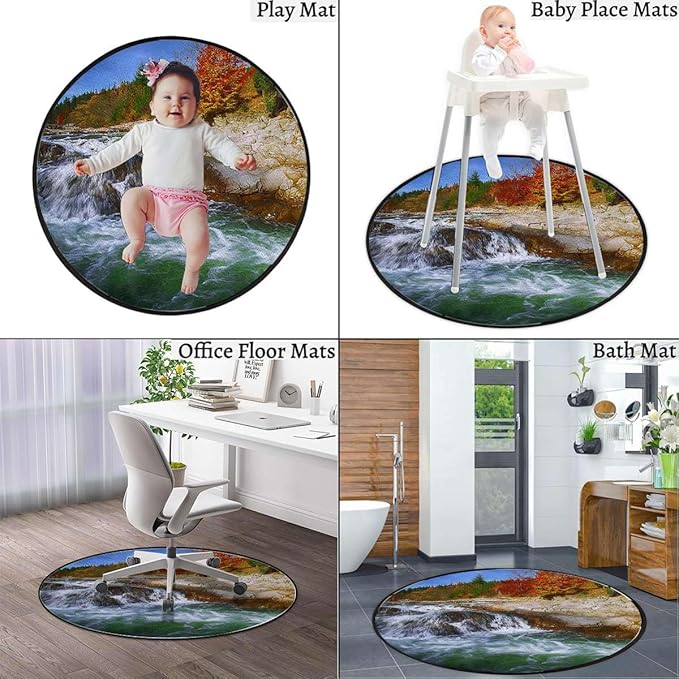 Scarlet Green Chair Mat for Hardwood Floor Round Floor Mats for Office Chair Computer Gaming Desk Mat for Rolling Chair Non-Slip Autumn Shore Colorful Forest Diameter 55 in