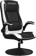 RESPAWN 800 Swivel Rocker Gaming Chair - Ergonomic Floor Gaming Seat with Lumbar Support Flip Up Armrest High Back Pedestal Base Comfortable No Wheels Console Video Game Rocker Chair - White