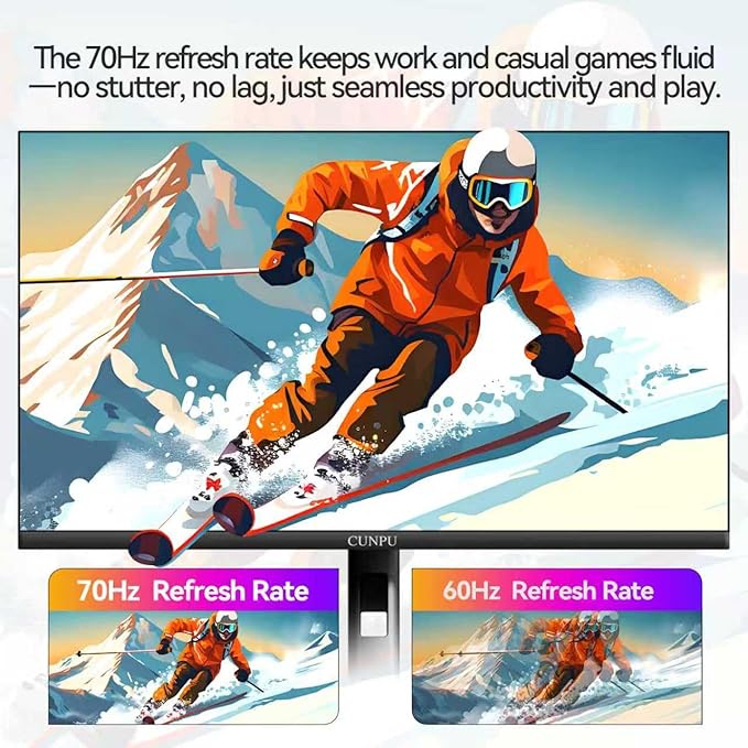 27 Inch 4K 70Hz Monitor UHD (3840 * 2160) IPS Ultra-Slim Bezel Monitor for Photo Video Editing ΔE &lt 2 100% DCI-P3 1.07B+ Colors PIP-PBP Adaptive Sync DP/HDMI Black