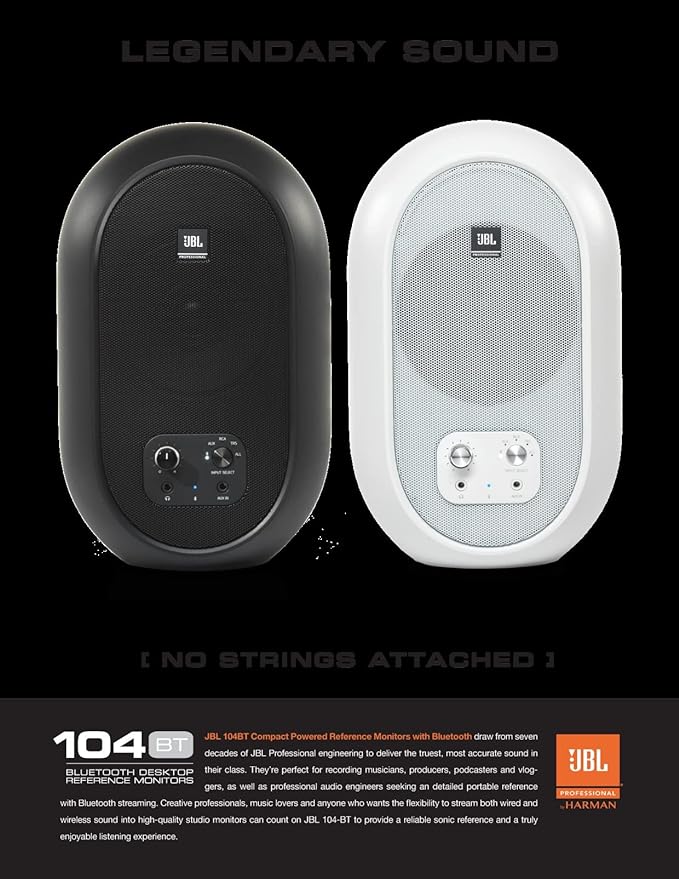 JBL Professional 1 Series 104-BT Compact Desktop Reference Monitors with Bluetooth White Sold as Pair 4.5-inch Speaker